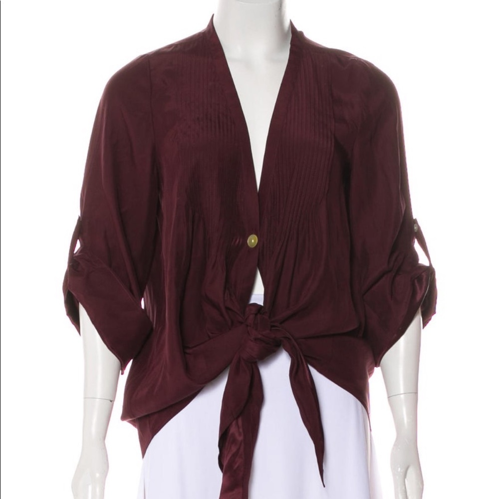 Elizabeth & James Deep Red Silk Tie Front Shirt- L